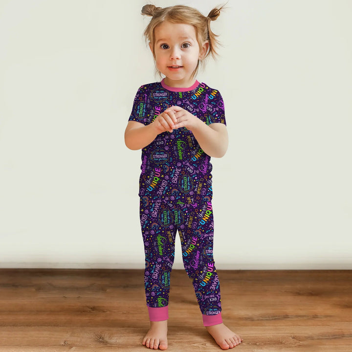 Rainbow Affirmations Two Piece Short Sleeve Pajama Set , Rainbow Affirmations Two Piece Short Sleeve Pajama Set - 12-18M