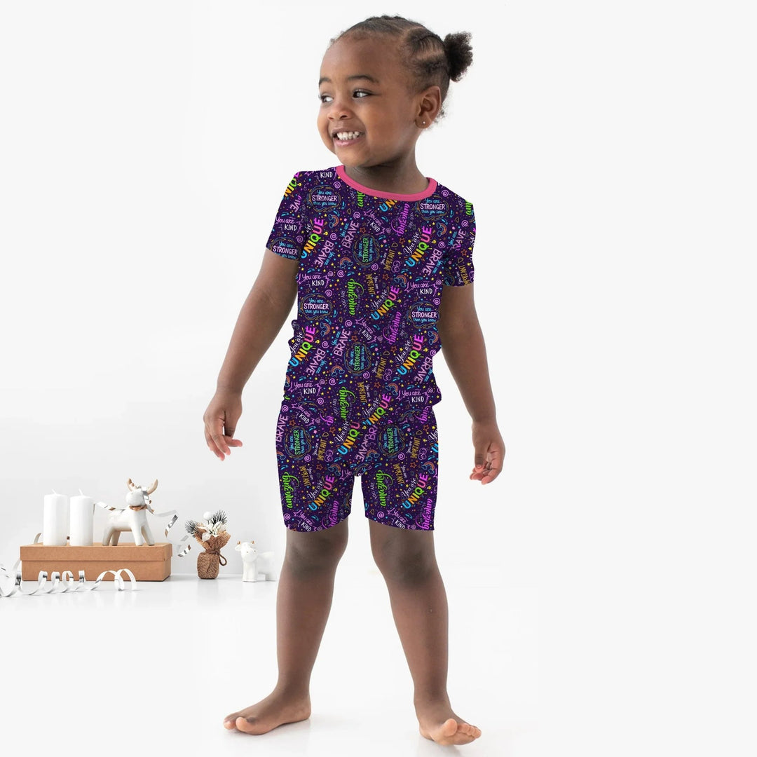 Rainbow Affirmations Two Piece Short Sleeve Shorts Pajama Set , Rainbow Affirmations Two Piece Short Sleeve Shorts Pajama Set - 12-18M