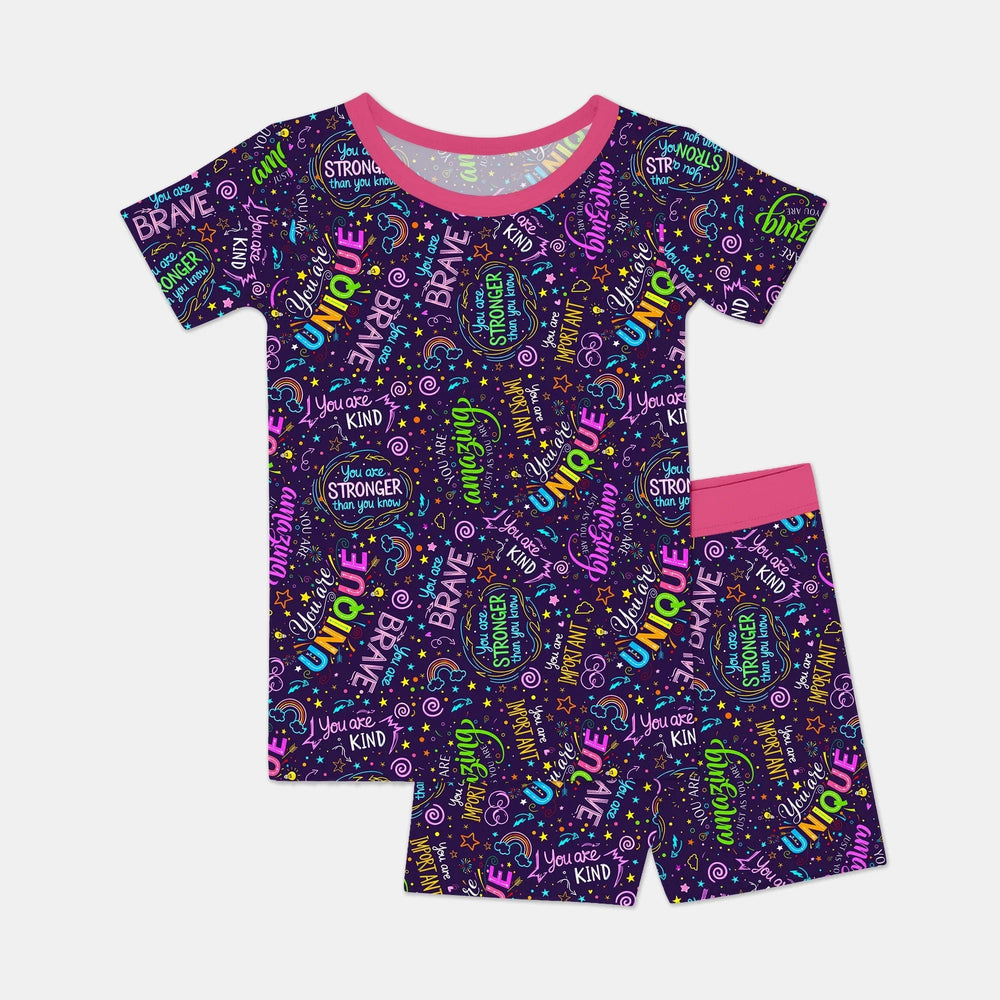 Rainbow Affirmations Two Piece Short Sleeve Shorts Pajama Set - Zumbamboo