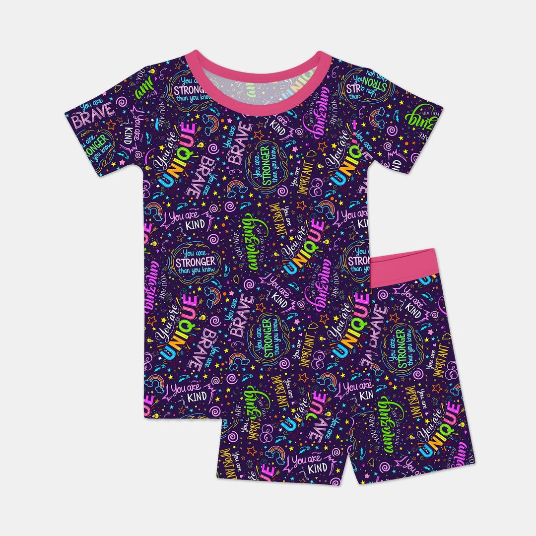 Rainbow Affirmations Two Piece Short Sleeve Shorts Pajama Set , Rainbow Affirmations Two Piece Short Sleeve Shorts Pajama Set - 12-18M