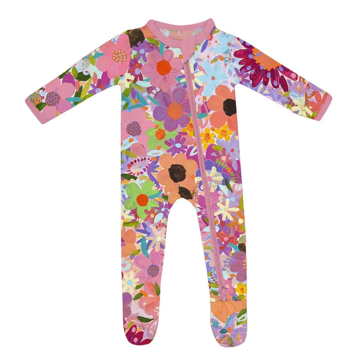 Rainbow Blooms Zippered Footie Romper , Rainbow Blooms Zippered Footie Romper - Newborn