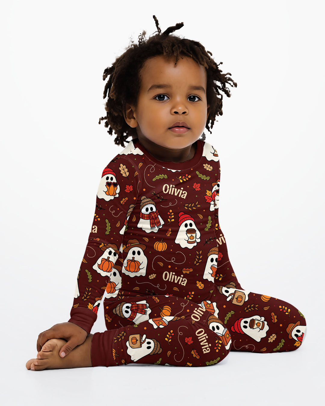 Cute Pumpkin Fall Ghost Boo Bamboo Two Piece Long Sleeve Pajama Set