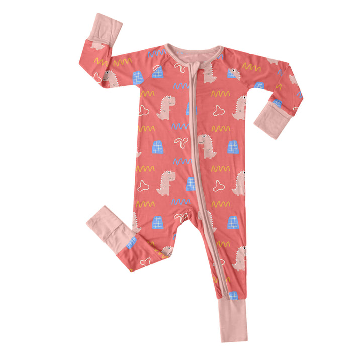 Red Dinosaur Convertible Zippered Romper