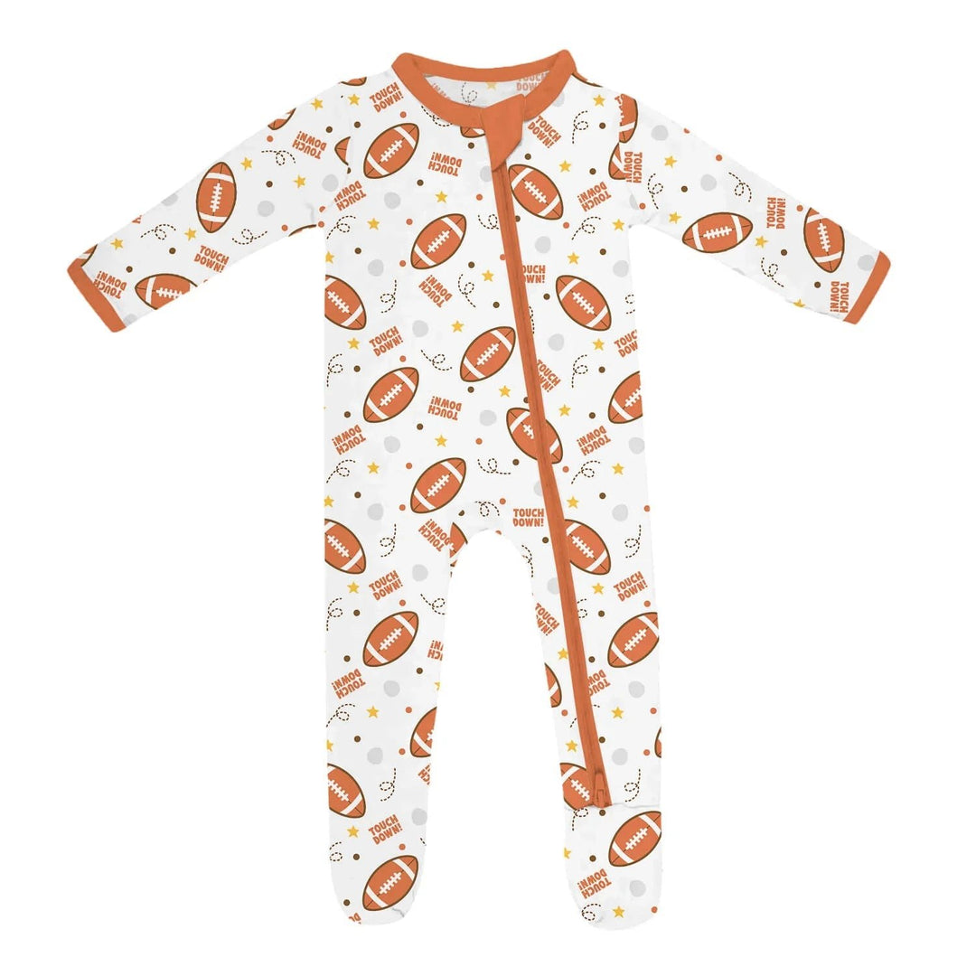 Rugby Touch Down Footie Zippered Romper , Rugby Touch Down Footie Zippered Romper - Newborn