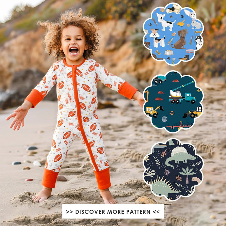 Rugby Touch Down Footie Zippered Romper , Rugby Touch Down Footie Zippered Romper - Newborn