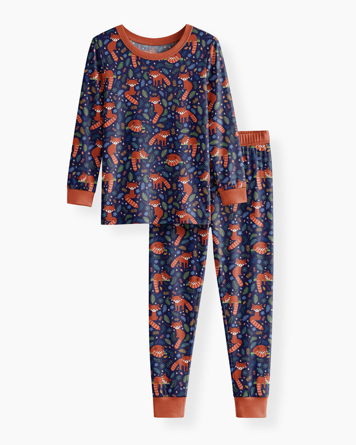Tossed Red Panda Bamboo Two Piece Long Sleeve Pajama Set
