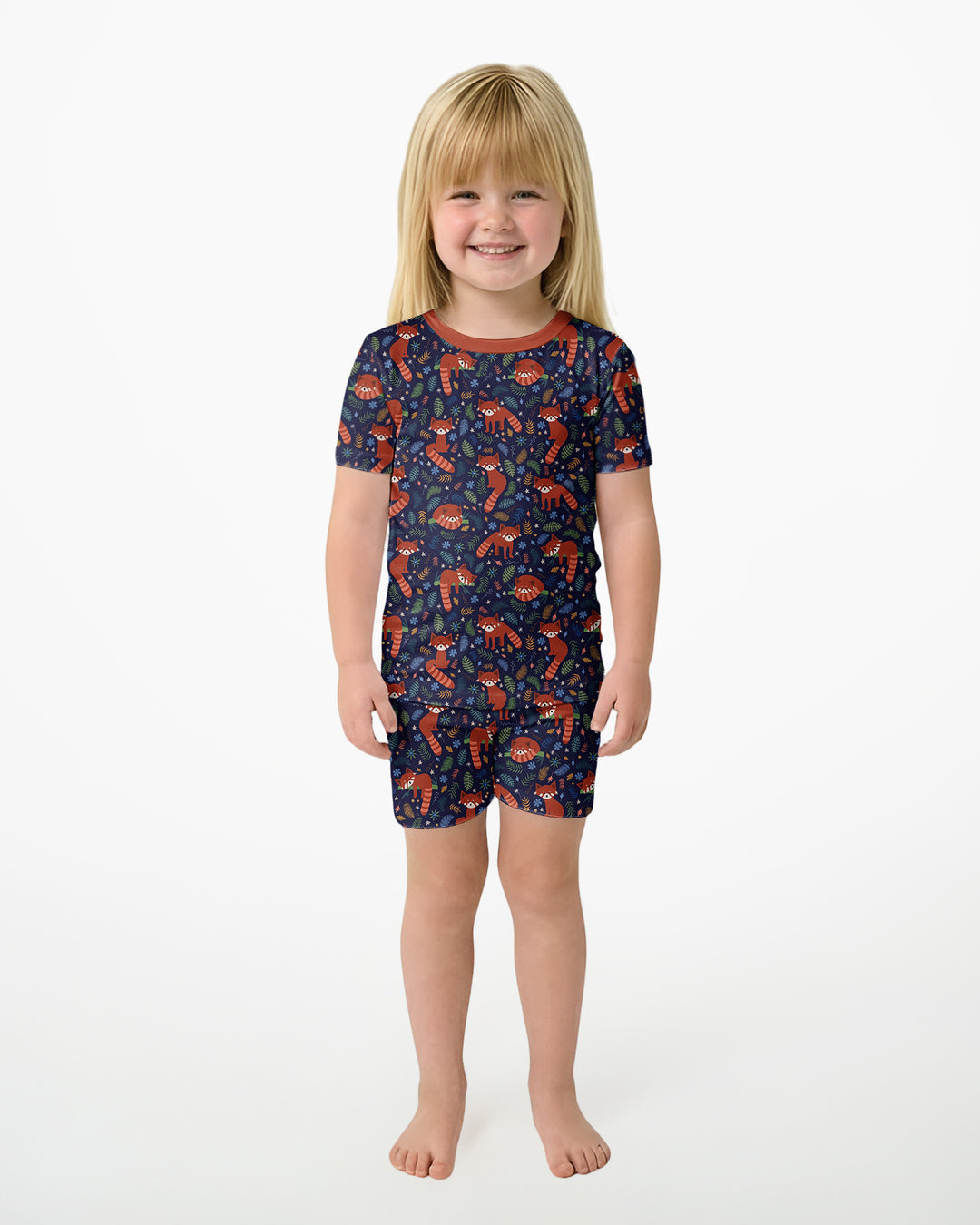 Tossed Red Panda Bamboo Two Piece Short Sleeve Shorts Pajama Set