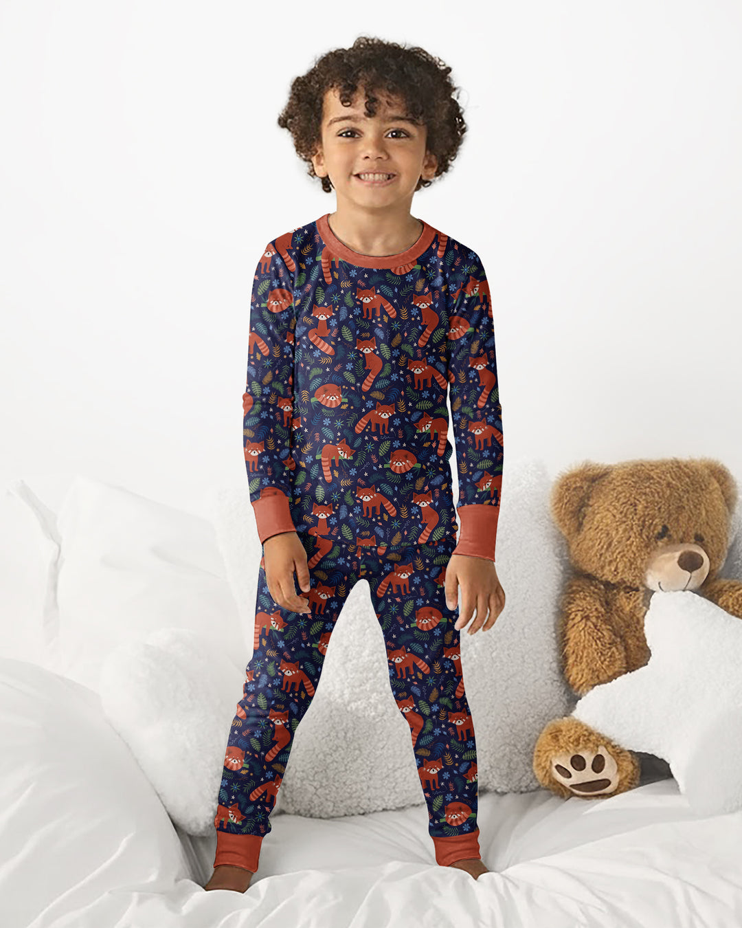 Tossed Red Panda Bamboo Two Piece Long Sleeve Pajama Set