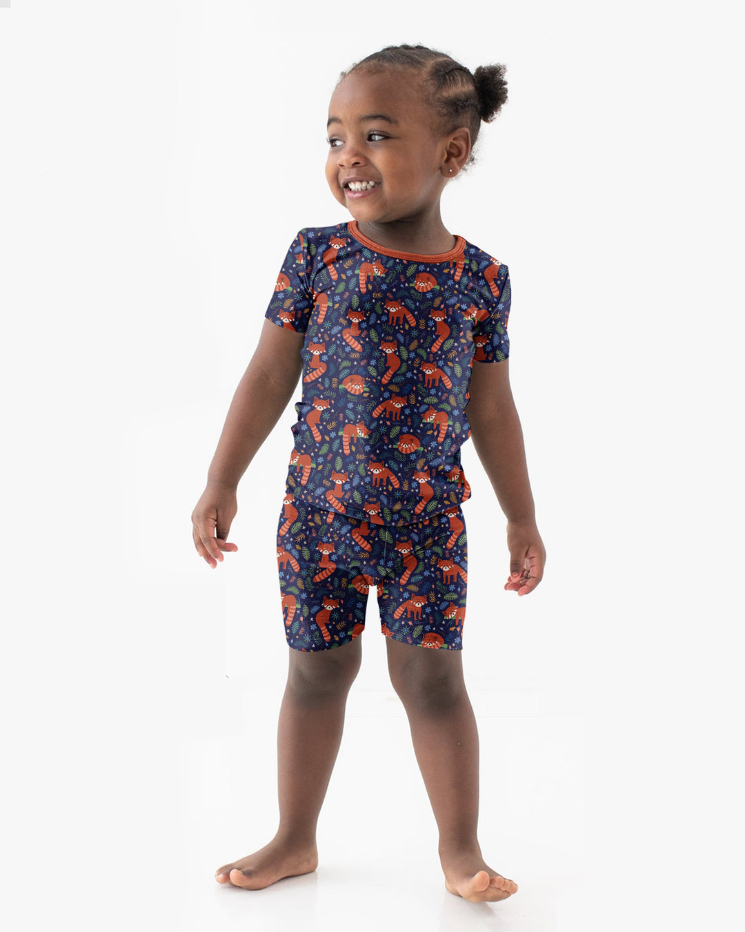 Tossed Red Panda Bamboo Two Piece Short Sleeve Shorts Pajama Set