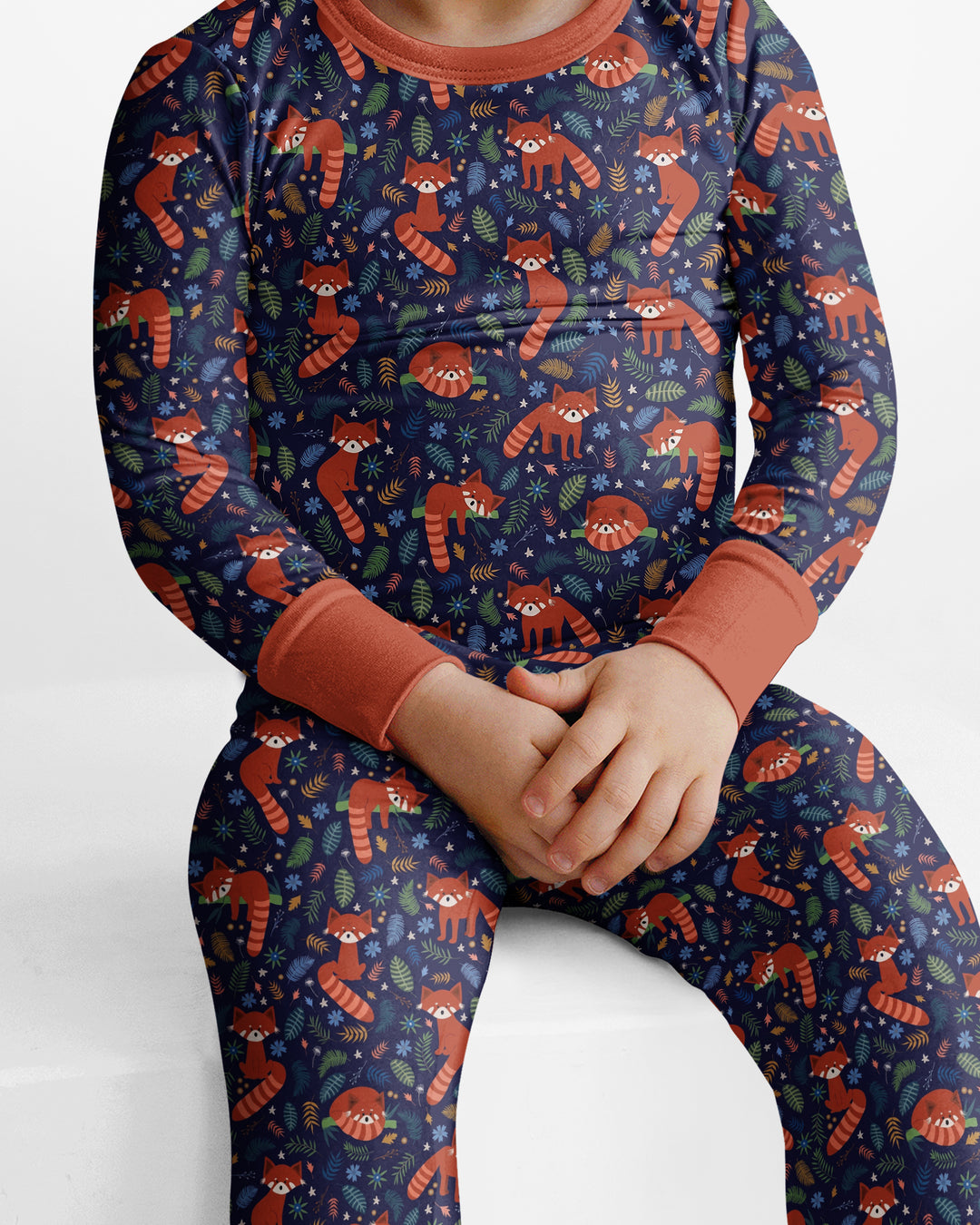 Tossed Red Panda Bamboo Two Piece Long Sleeve Pajama Set