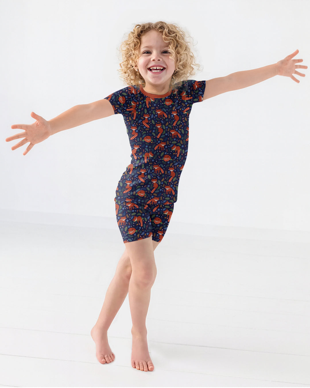Tossed Red Panda Bamboo Two Piece Short Sleeve Shorts Pajama Set