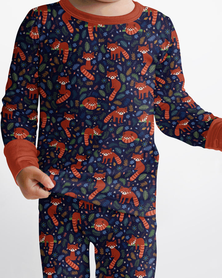 Tossed Red Panda Bamboo Two Piece Long Sleeve Pajama Set