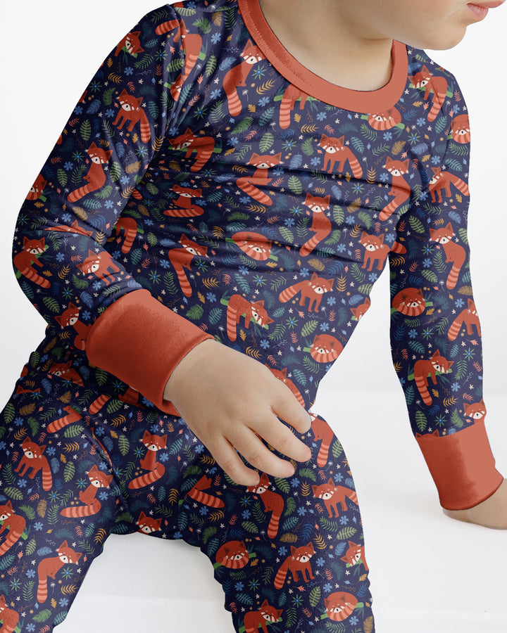 Tossed Red Panda Bamboo Two Piece Long Sleeve Pajama Set
