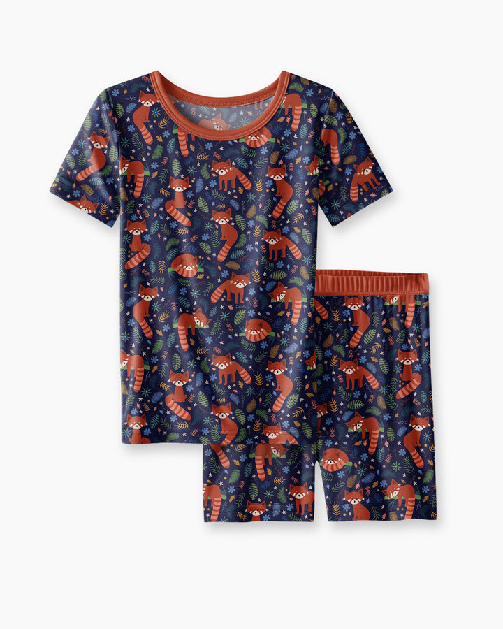 Tossed Red Panda Bamboo Two Piece Short Sleeve Shorts Pajama Set