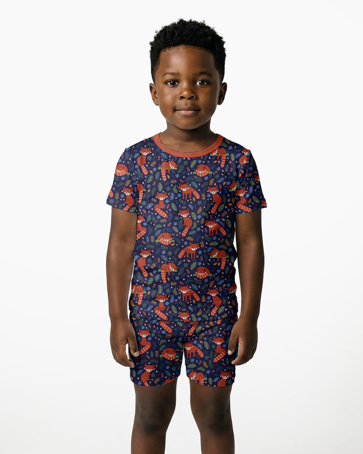 Tossed Red Panda Bamboo Two Piece Short Sleeve Shorts Pajama Set