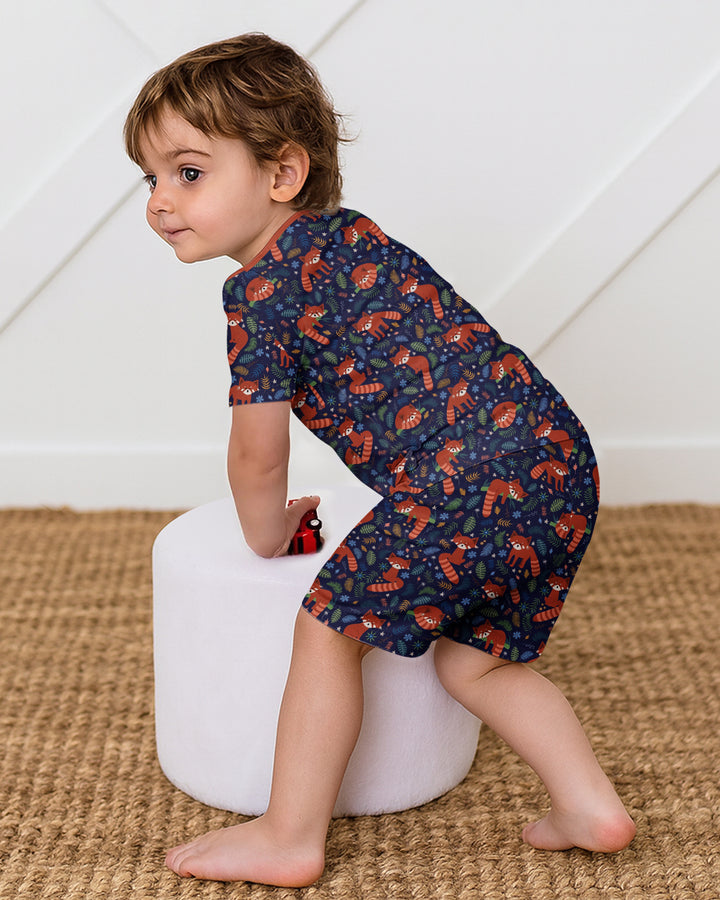 Tossed Red Panda Bamboo Two Piece Short Sleeve Shorts Pajama Set