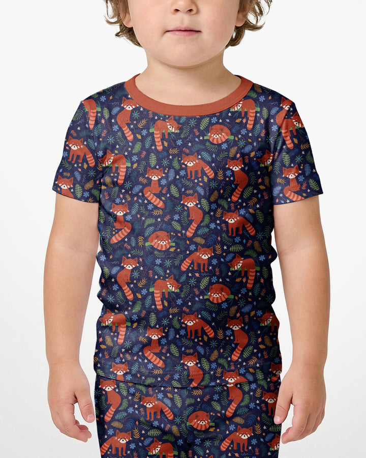 Tossed Red Panda Bamboo Two Piece Short Sleeve Shorts Pajama Set