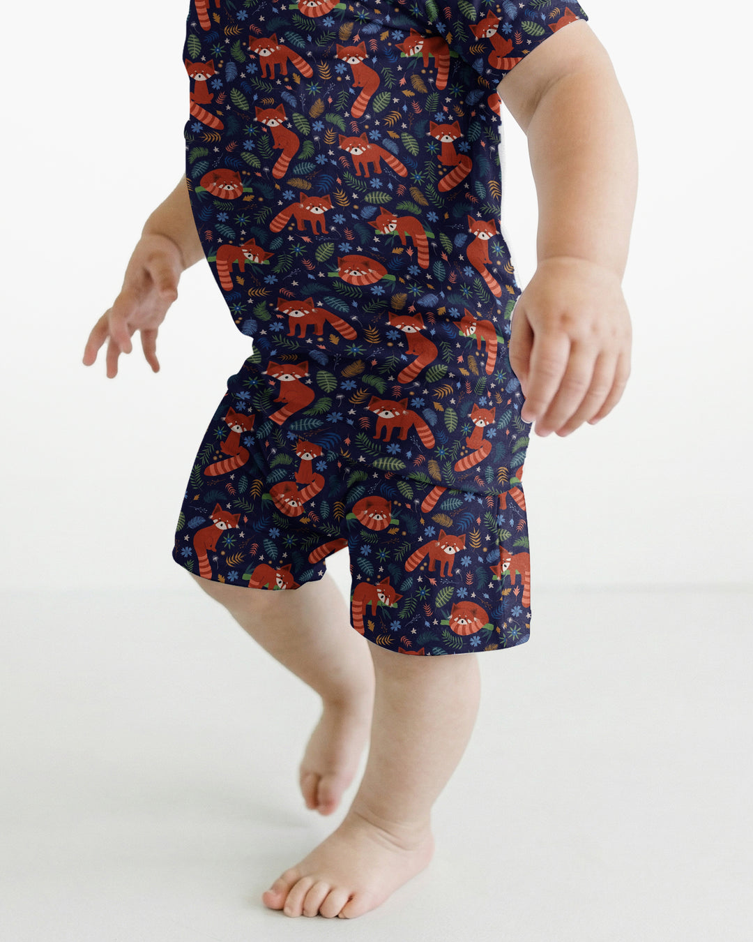 Tossed Red Panda Bamboo Two Piece Short Sleeve Shorts Pajama Set