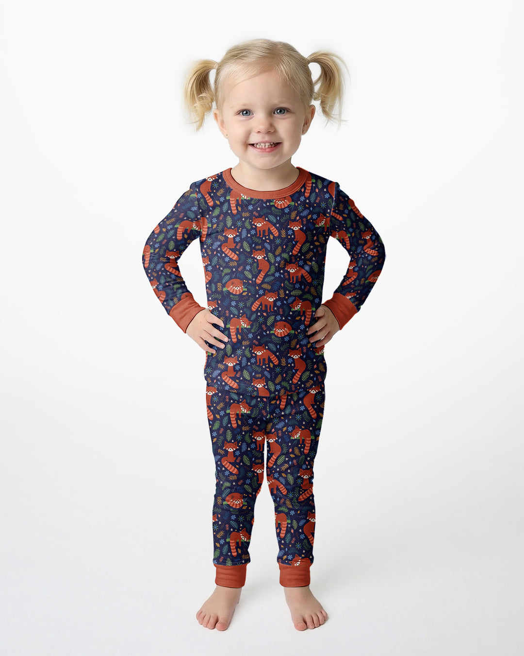 Tossed Red Panda Bamboo Two Piece Long Sleeve Pajama Set