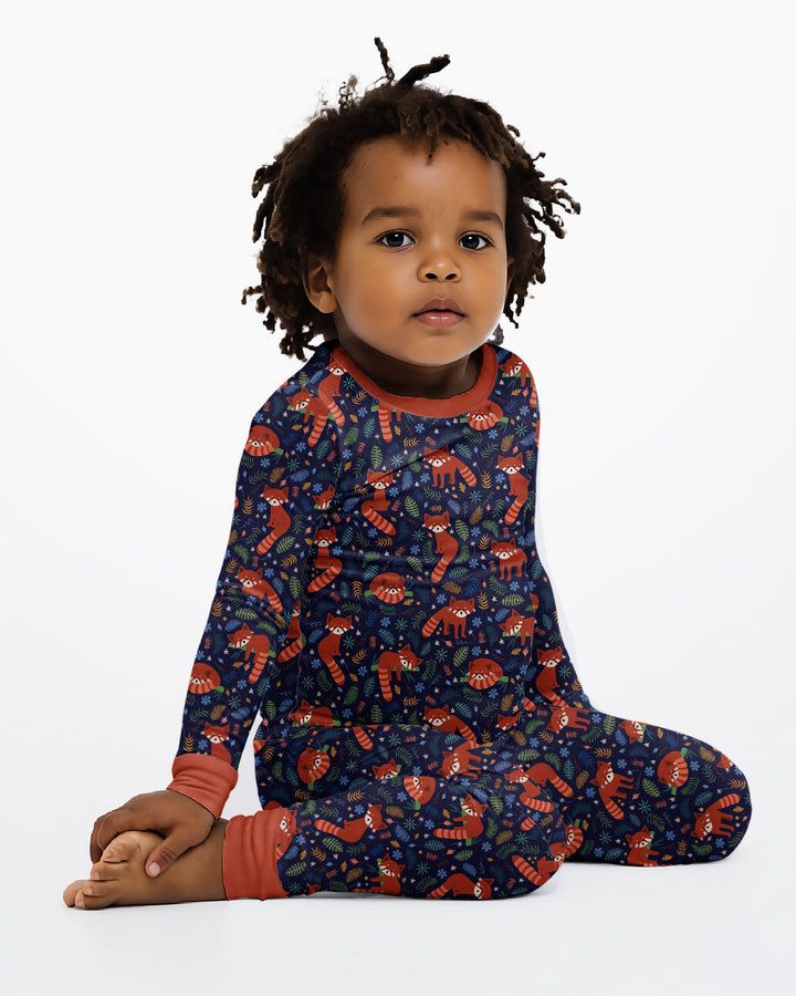 Tossed Red Panda Bamboo Two Piece Long Sleeve Pajama Set