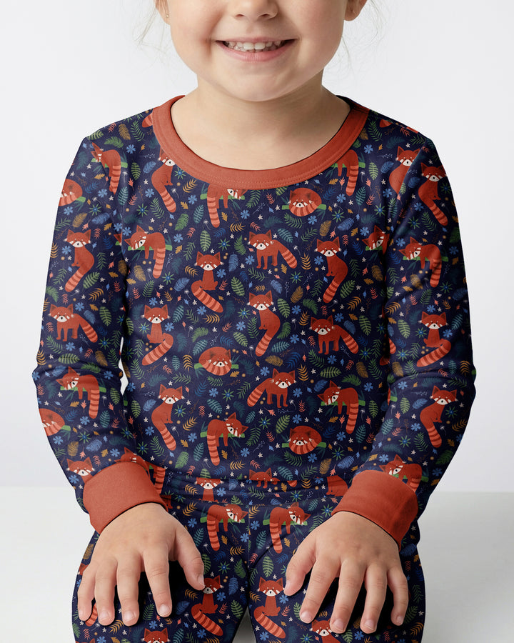 Tossed Red Panda Bamboo Two Piece Long Sleeve Pajama Set