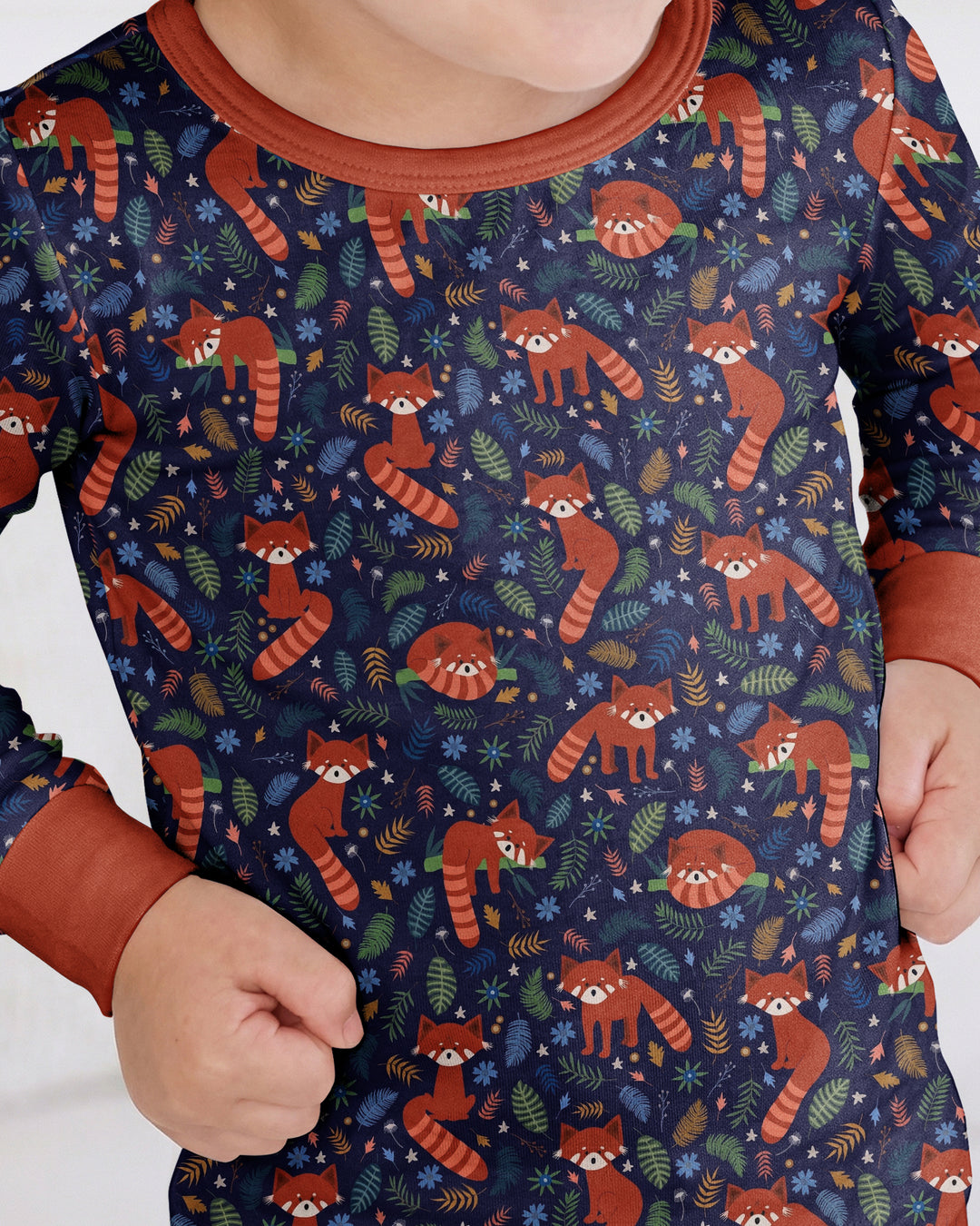 Tossed Red Panda Bamboo Two Piece Long Sleeve Pajama Set