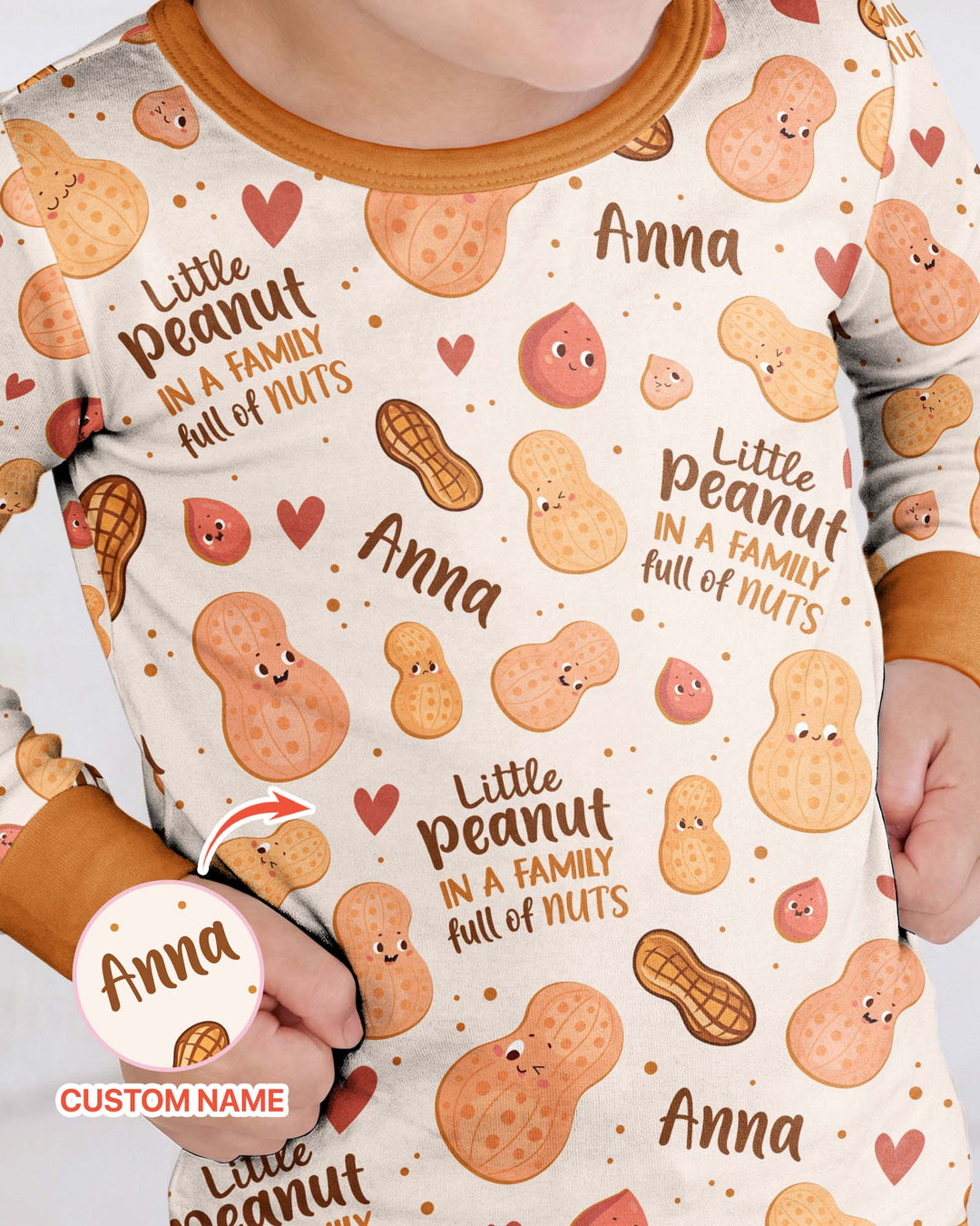 Custom Name Little Peanut In A Family Full Of Nuts Bamboo Two Piece Long Sleeve Pajama SeT