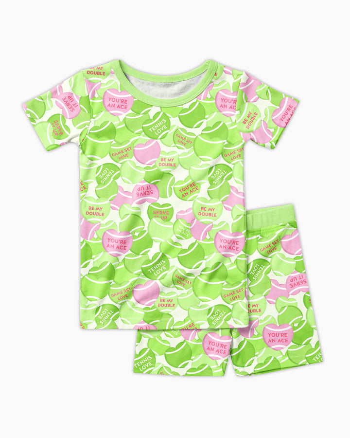 Tennis Candy Family Matching Bamboo Two Piece Short Sleeve Shorts Pajama Set