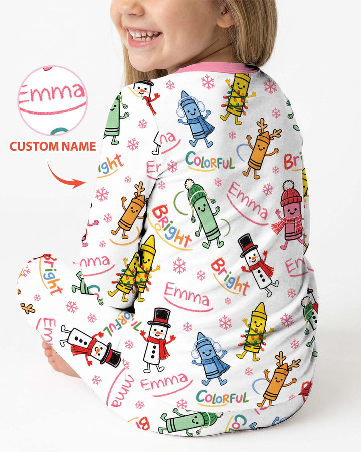 Custom Name Bright & Colorful Bamboo Two Piece Long Sleeve Pajama Set