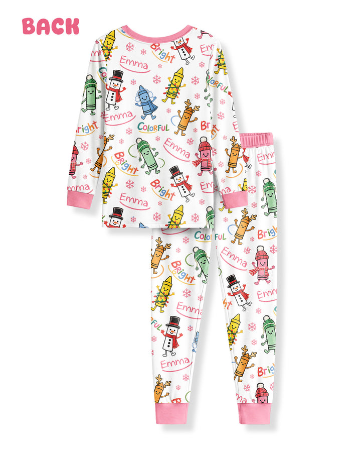 Custom Name Bright & Colorful Bamboo Two Piece Long Sleeve Pajama Set