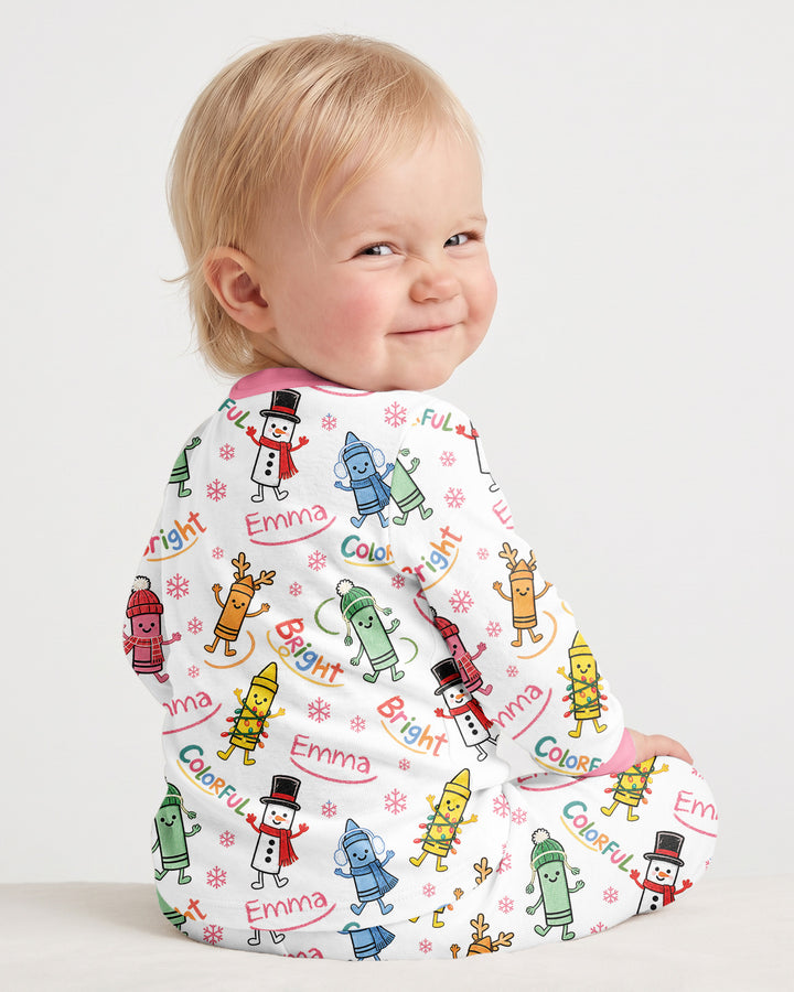 Custom Name Bright & Colorful Bamboo Two Piece Long Sleeve Pajama Set