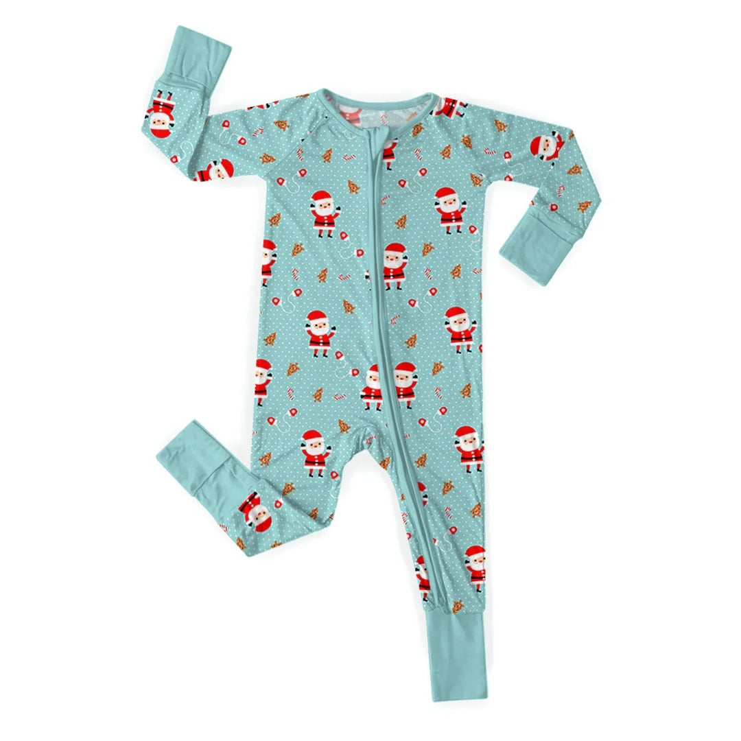 Santa Pattern Cyan Convertible Zippered Romper - Zumbamboo