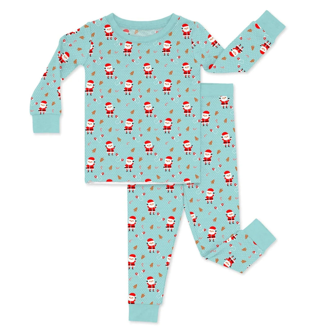 Santa Pattern Cyan Two Piece Pajama Set - Zumbamboo