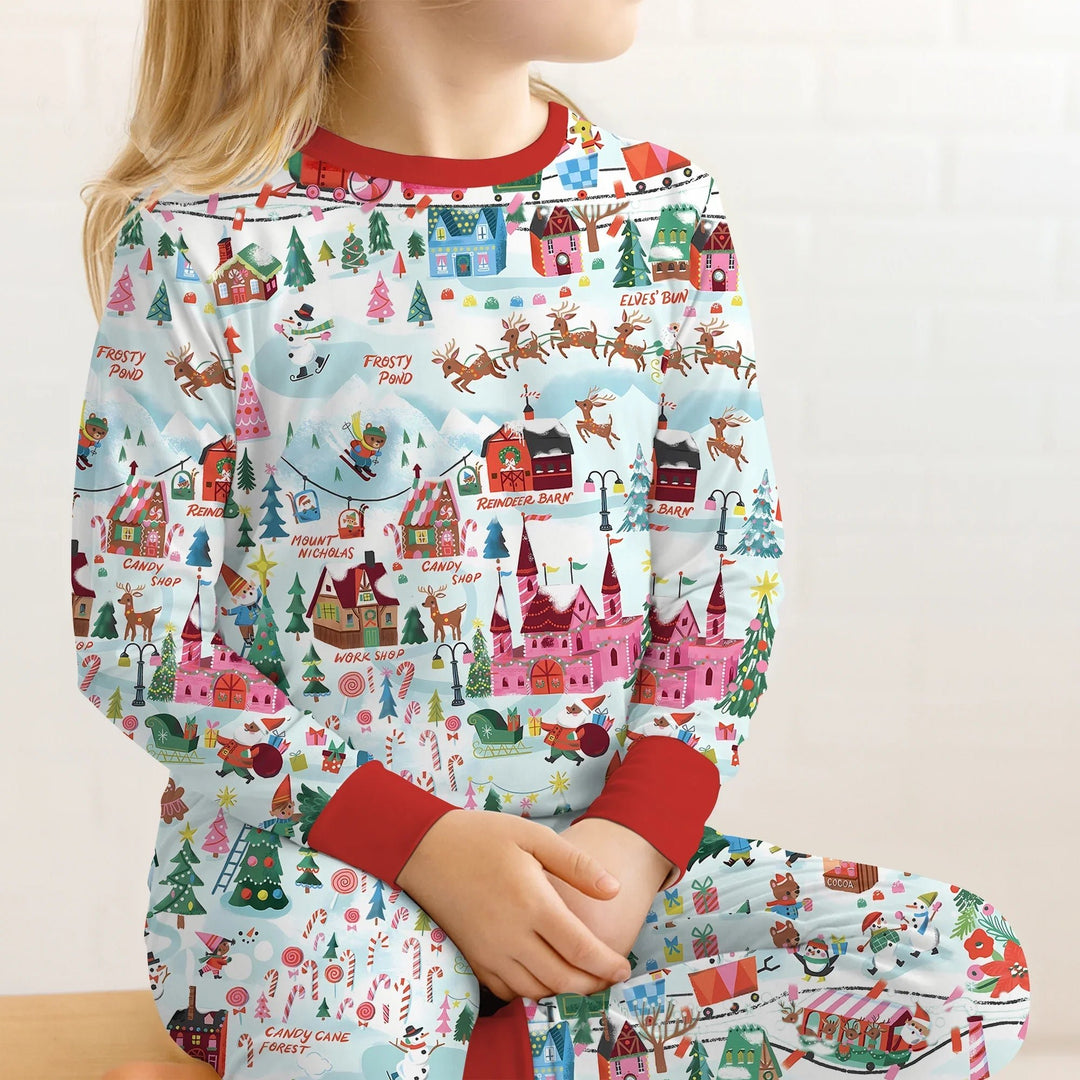 Santa's City Maps Two Piece Long Sleeve Pajama Set - Zumbamboo