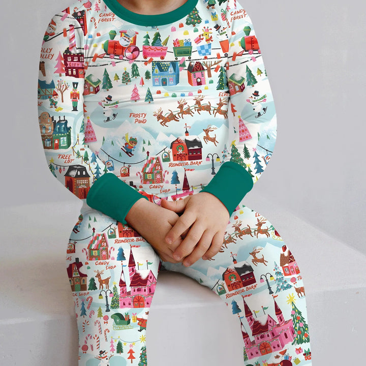 Santa's City Maps Two Piece Long Sleeve Pajama Set - Zumbamboo