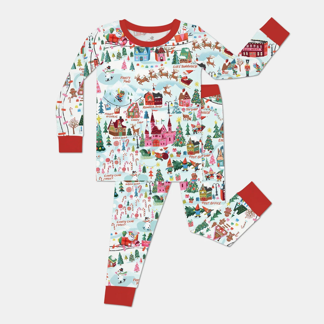 Santa's City Maps Two Piece Long Sleeve Pajama Set - Zumbamboo