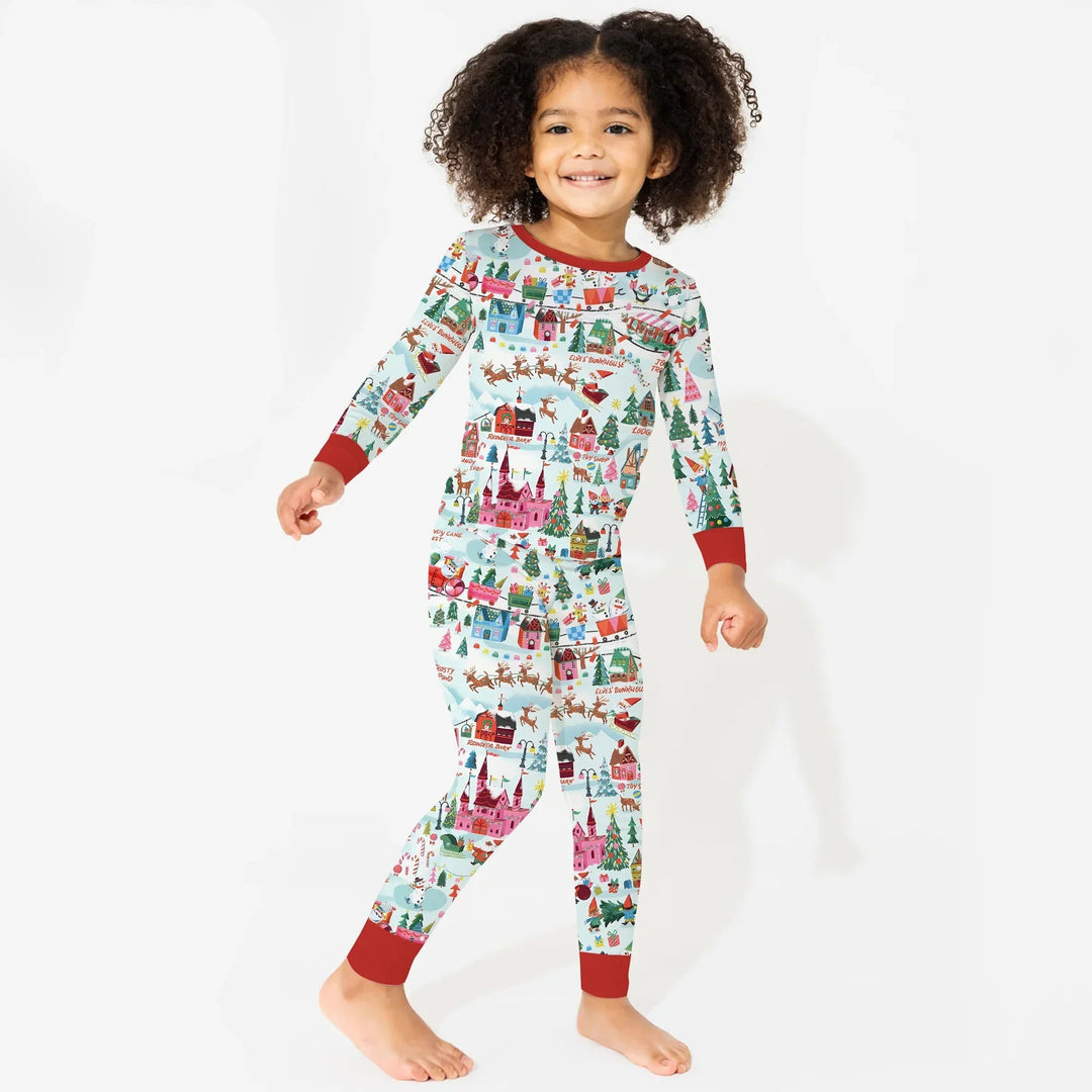 Santa's City Maps Two Piece Long Sleeve Pajama Set - Zumbamboo