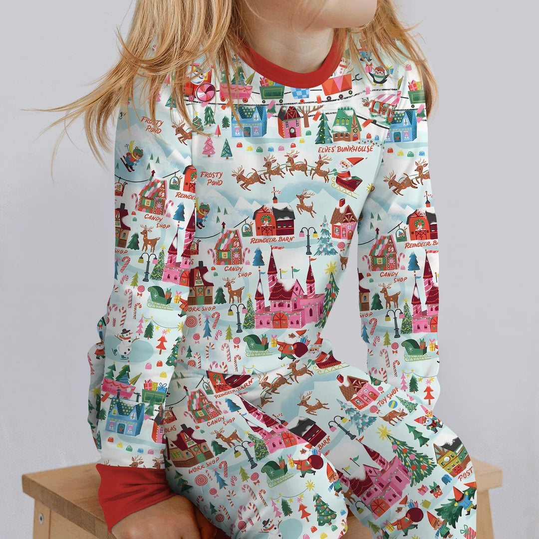 Santa's City Maps Two Piece Long Sleeve Pajama Set - Zumbamboo