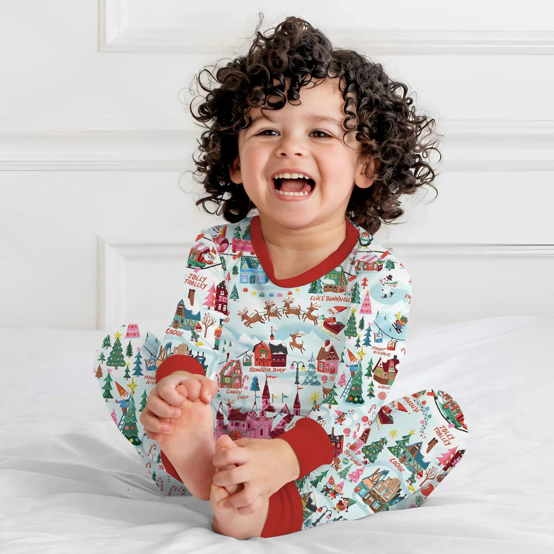 Santa's City Maps Two Piece Long Sleeve Pajama Set - Zumbamboo