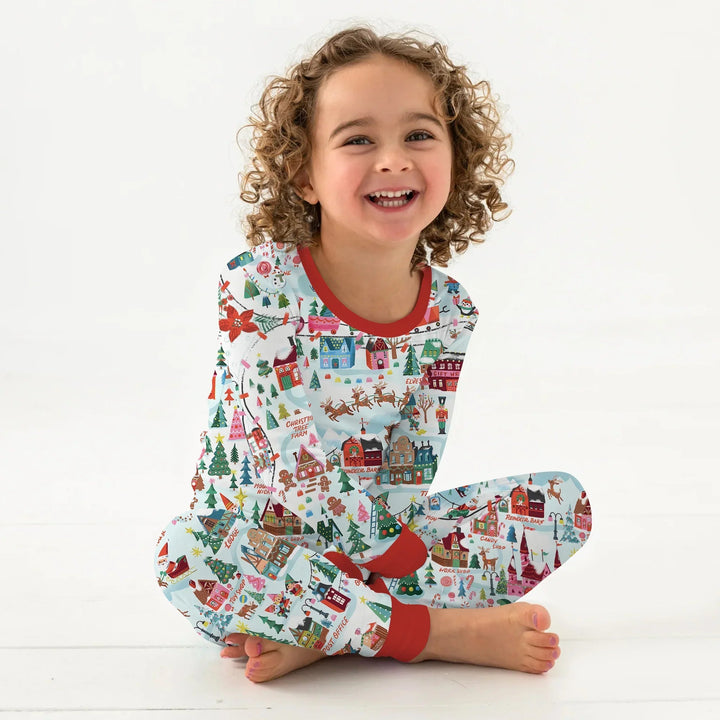 Santa's City Maps Two Piece Long Sleeve Pajama Set - Zumbamboo