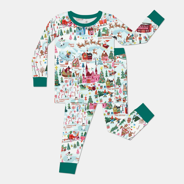 Santa's City Maps Two Piece Long Sleeve Pajama Set - Zumbamboo