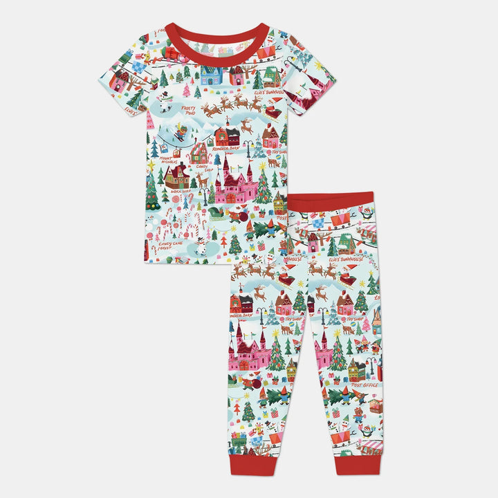 Santa's City Maps Two Piece Short Sleeve Pajama Set - Zumbamboo