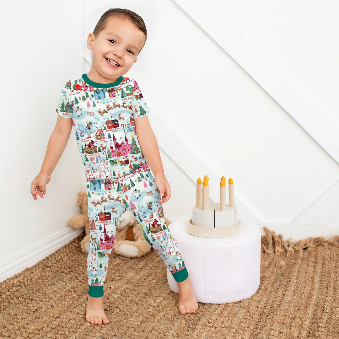 Santa's City Maps Two Piece Short Sleeve Pajama Set - Zumbamboo