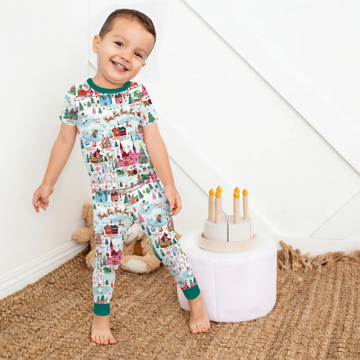 Santa's City Maps Two Piece Short Sleeve Pajama Set - Zumbamboo