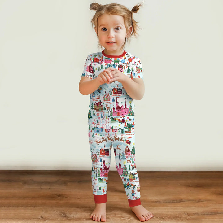 Santa's City Maps Two Piece Short Sleeve Pajama Set - Zumbamboo