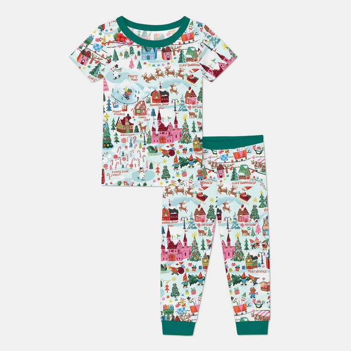 Santa's City Maps Two Piece Short Sleeve Pajama Set - Zumbamboo