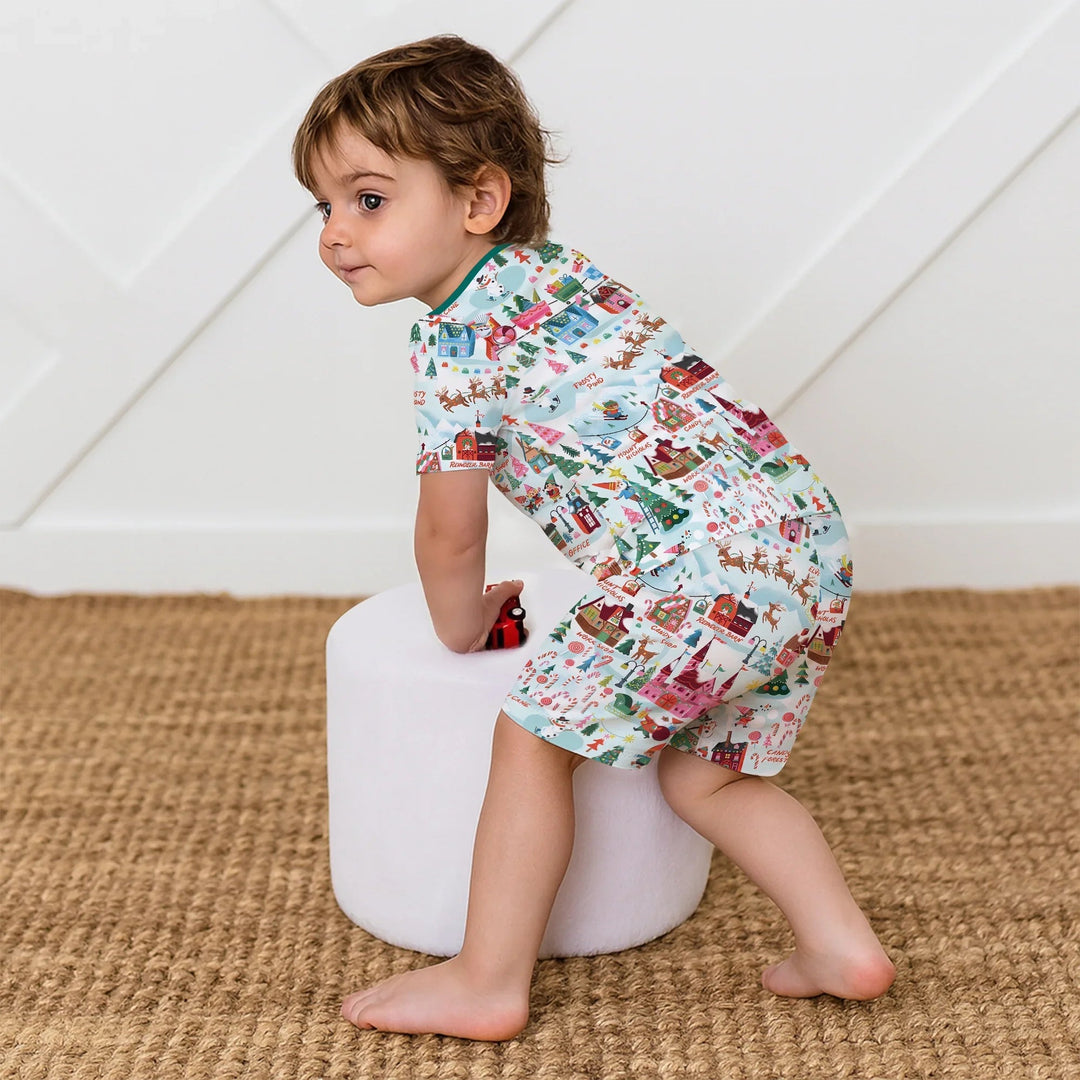 Santa's City Maps Two Piece Short Sleeve Shorts Pajama Set - Zumbamboo