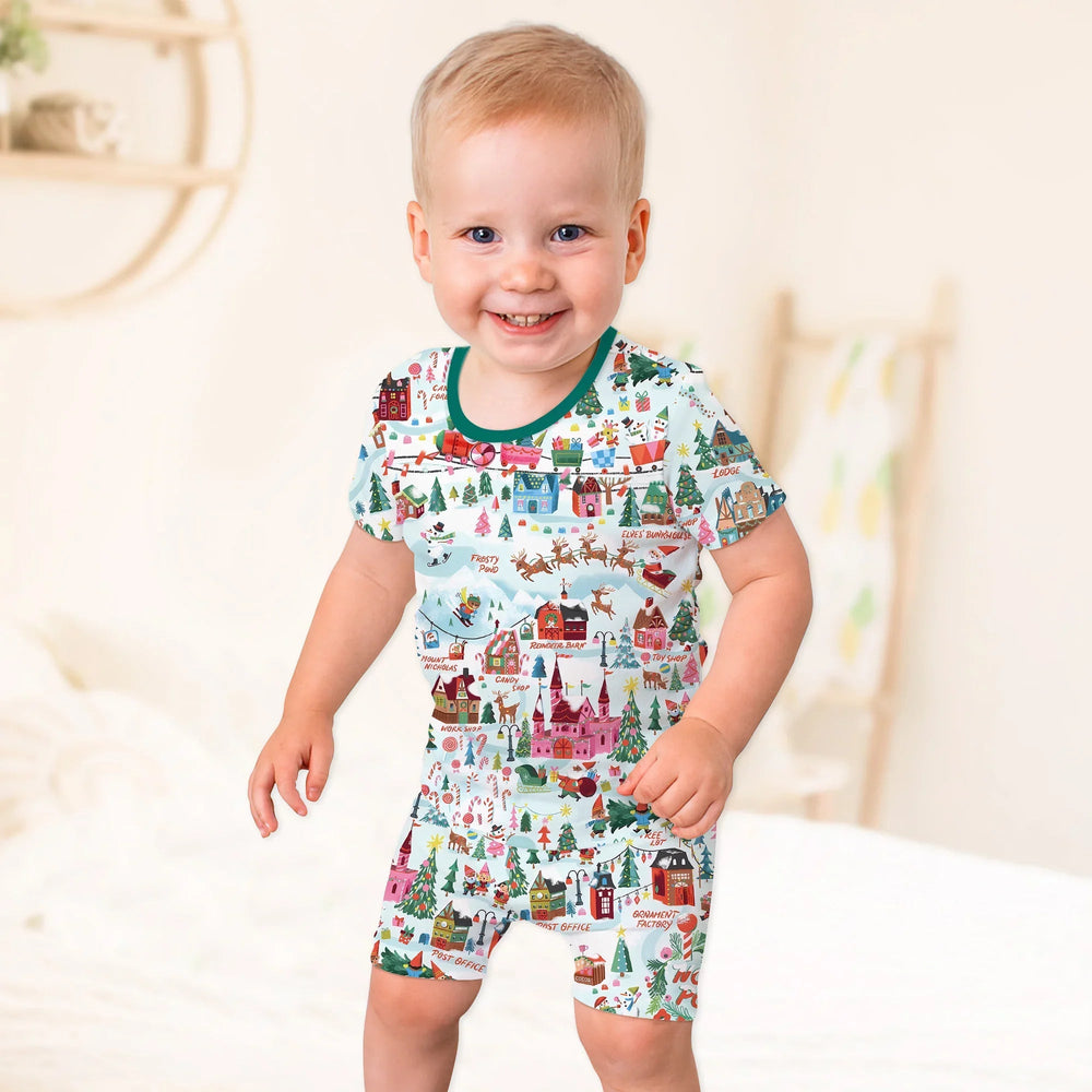 Santa's City Maps Two Piece Short Sleeve Shorts Pajama Set - Zumbamboo