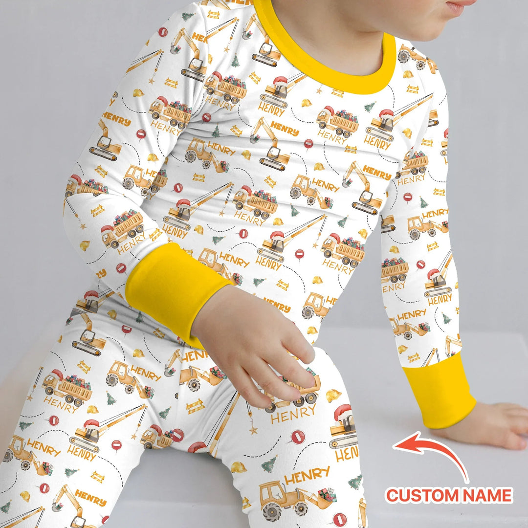 Santa's Little Builders Custom Name Two Piece Long Sleeve Pajama Set , Santa's Little Builders Custom Name Two Piece Long Sleeve Pajama Set - 12-18M