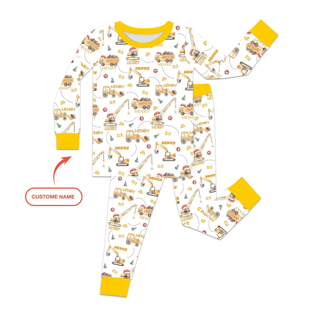 Santa's Little Builders Custom Name Two Piece Long Sleeve Pajama Set , Santa's Little Builders Custom Name Two Piece Long Sleeve Pajama Set - 12-18M
